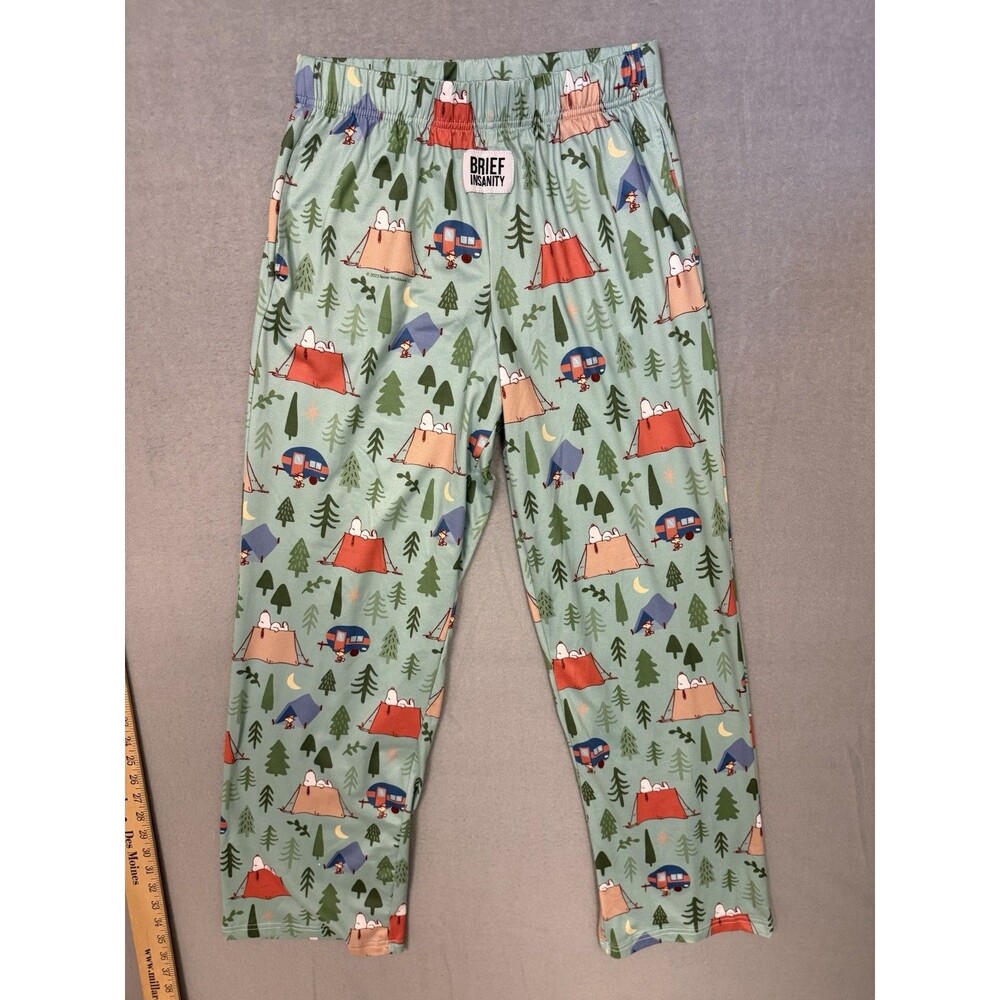 Brief Insanity Peanuts Snoopy Camping Pajama Pants Mens M L Green Trees RV RVin
